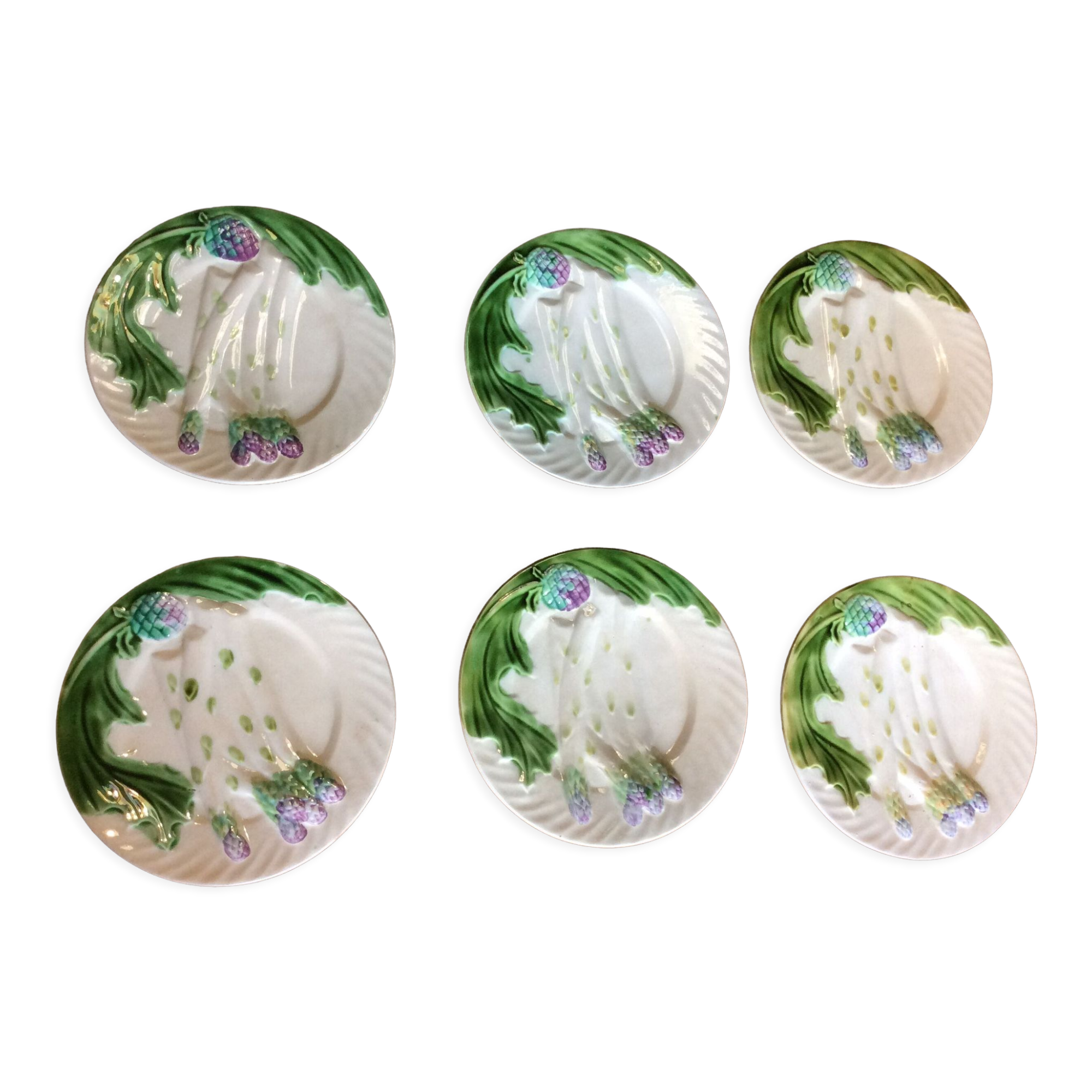 6 plates of asparagus artichokes in slurry, salines
