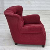 1950s, Danish relax armchair, red furniture fabric, ash wood legs.