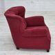 1950s, Danish relax armchair, red furniture fabric, ash wood legs.