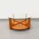Vintage round coffee table with 2 tops by Hugues Poignant, in teak and glass