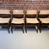 Set of four wooden and leather chairs from Maison Regain