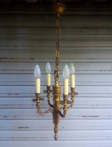 Antique gilded bronze chandelier in Louis XVI style, 4 lights, in working condition - 3.2 kg!