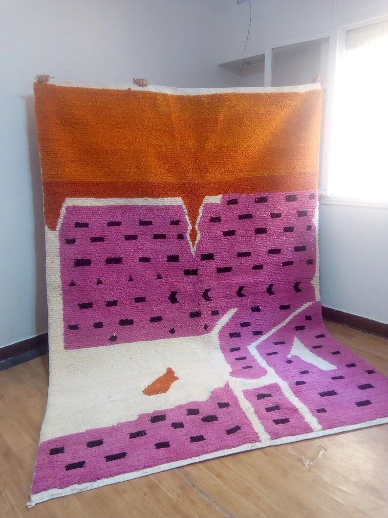 Tapis style Azilal violet - tapis coloré - tapis marocain fait main - 286x210 cm