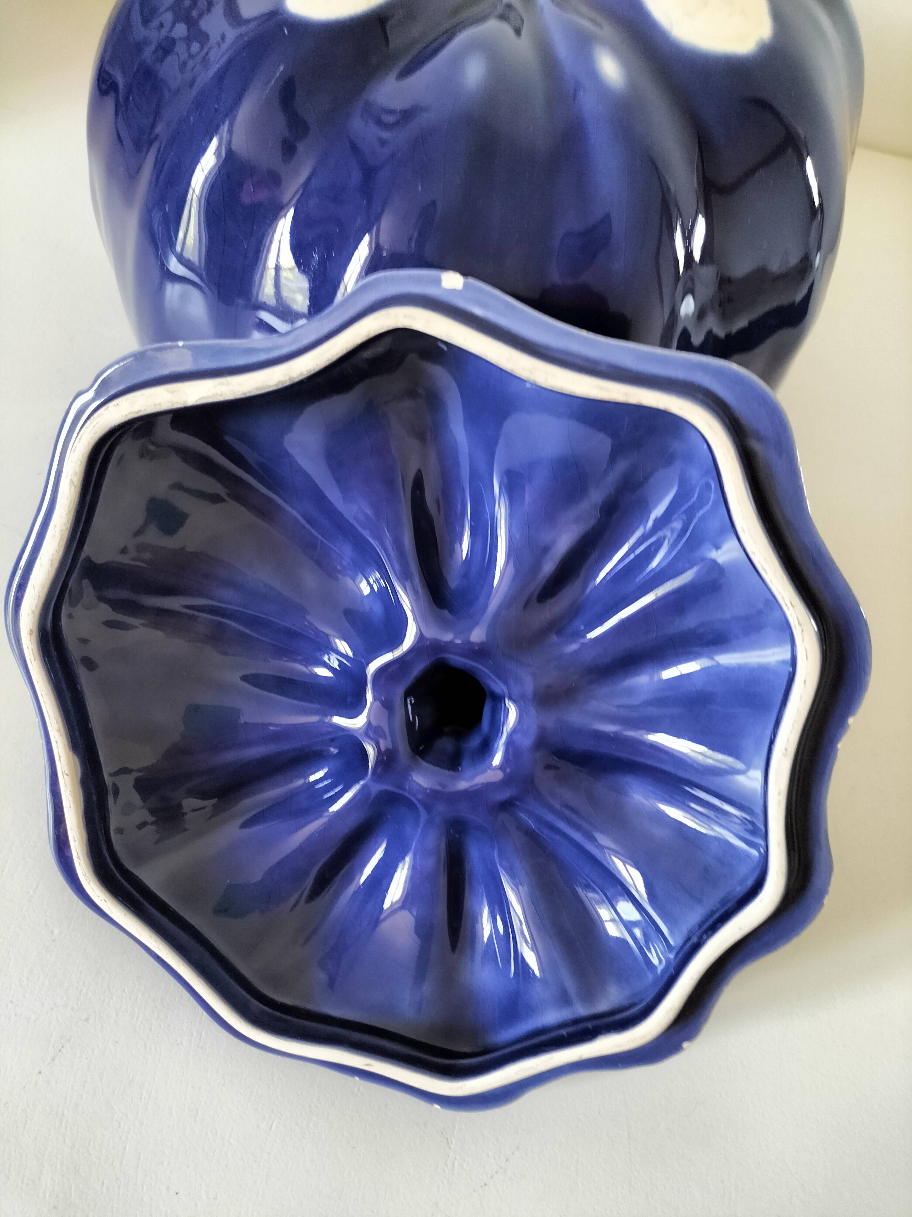 Large vintage soup tureen in glazed ultramarine ceramic