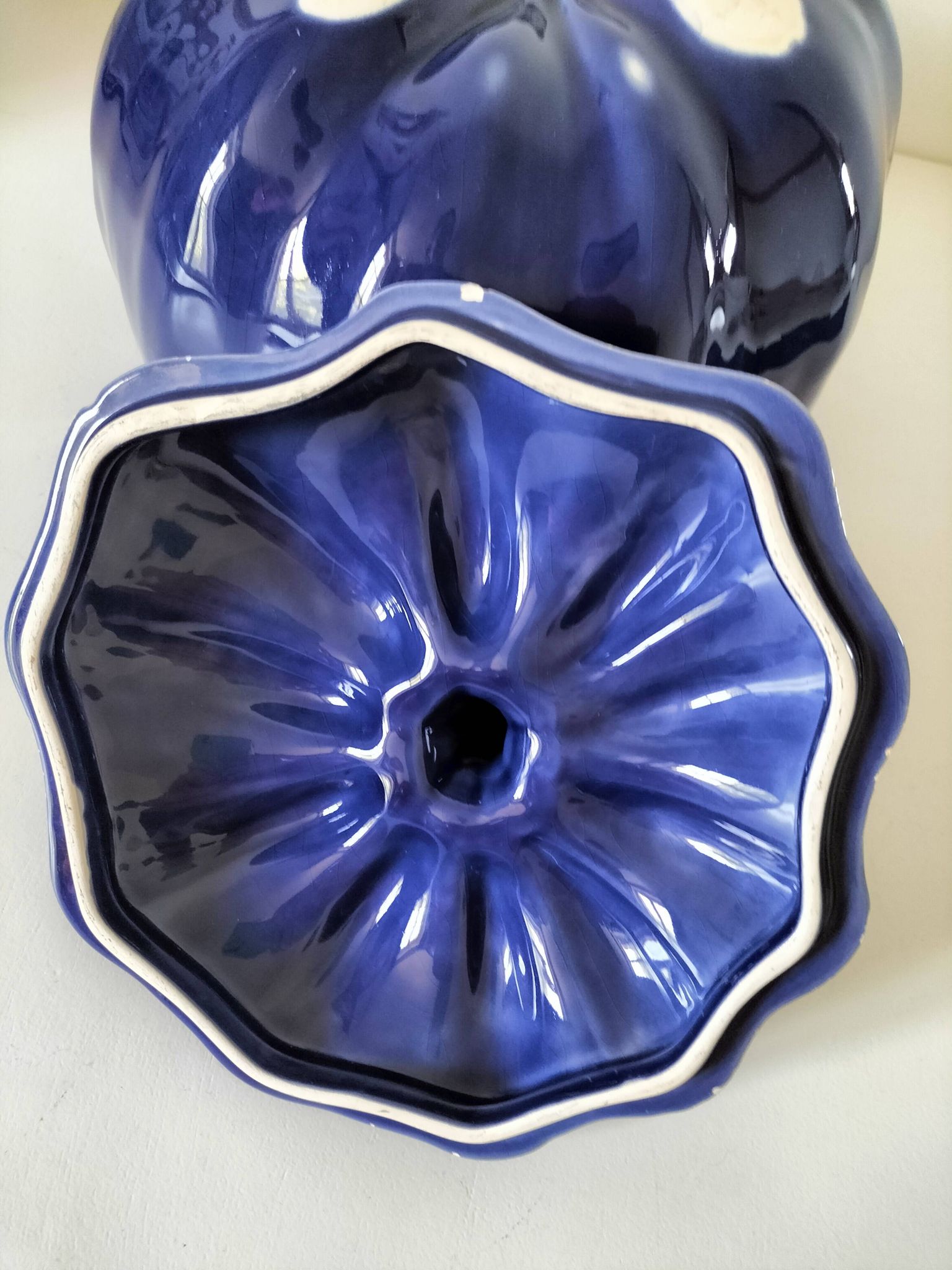 Large vintage soup tureen in glazed ultramarine ceramic