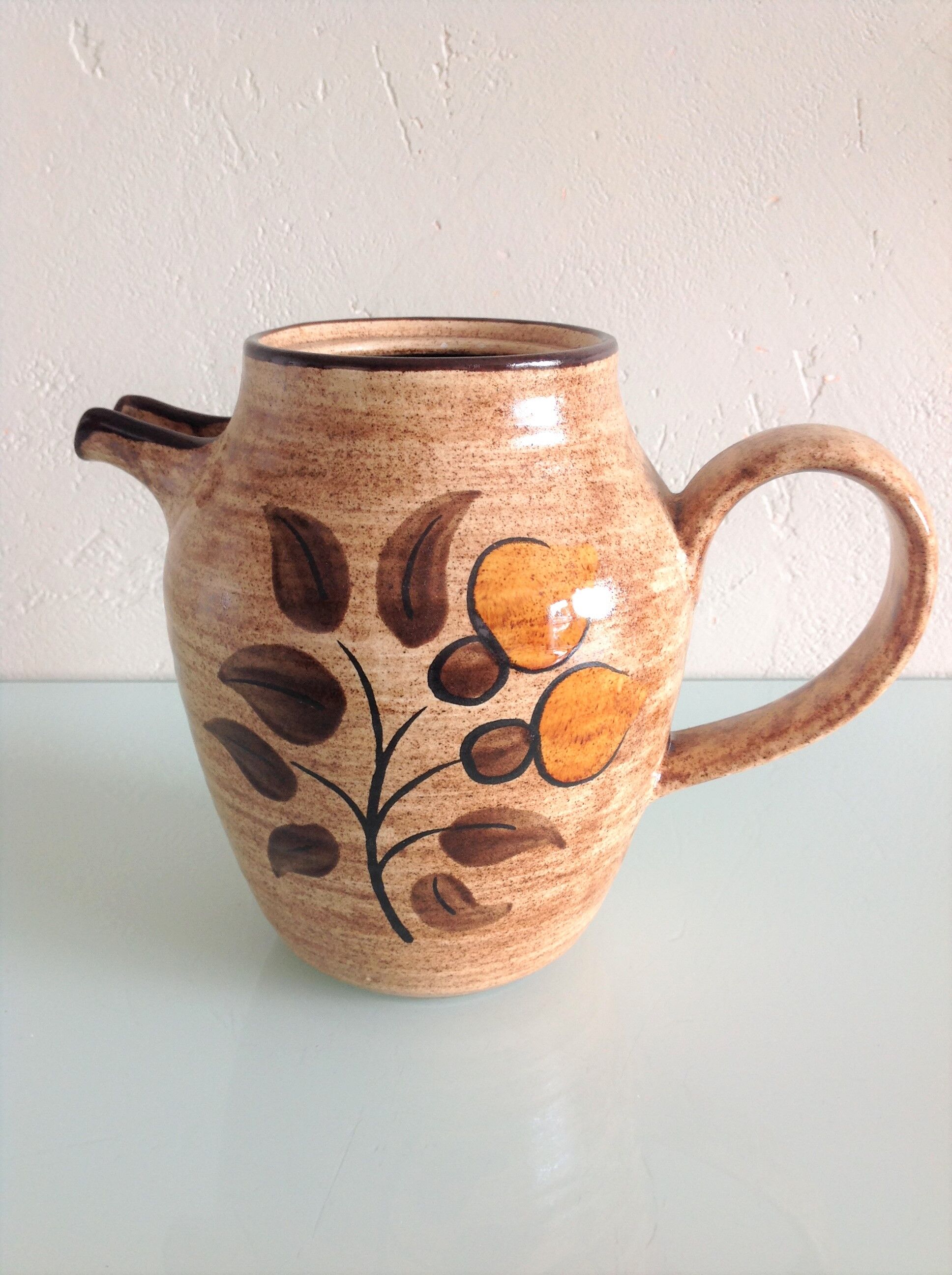 Beige pitcher in glazed ceramic from Salins vintage 60s-70s