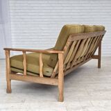 1970s, Danish 3-seater sofa, furniture wool, solid oak wood.