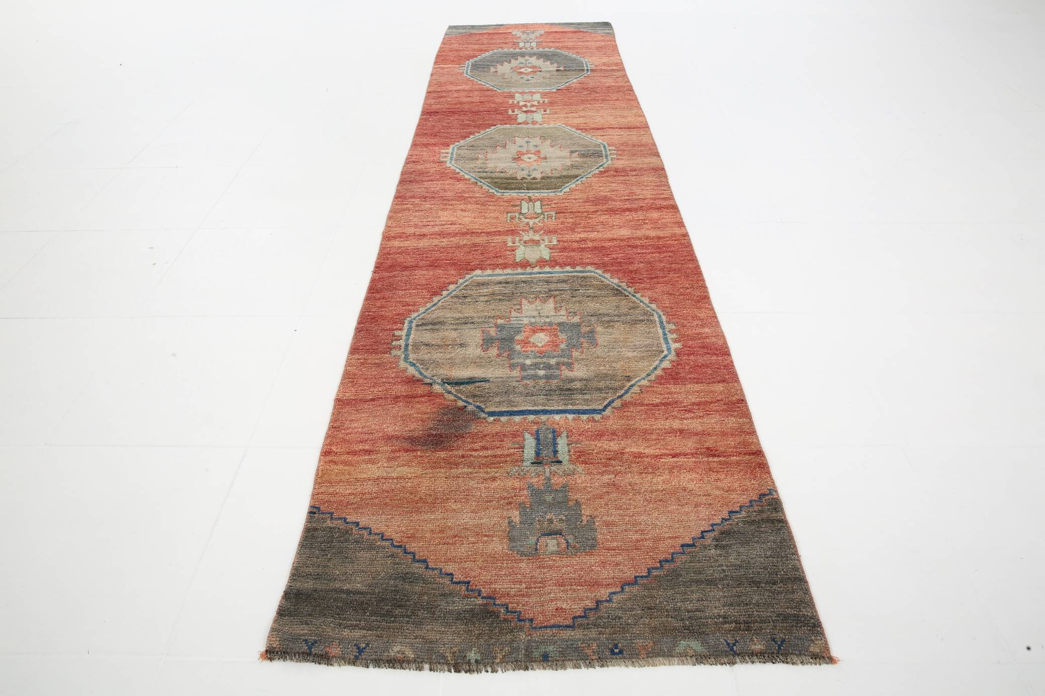 Red & Brown Vintage Persian Runner Rug, 81x317Cm