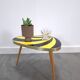 Vintage 1950s black and yellow striped formica table, plant table.