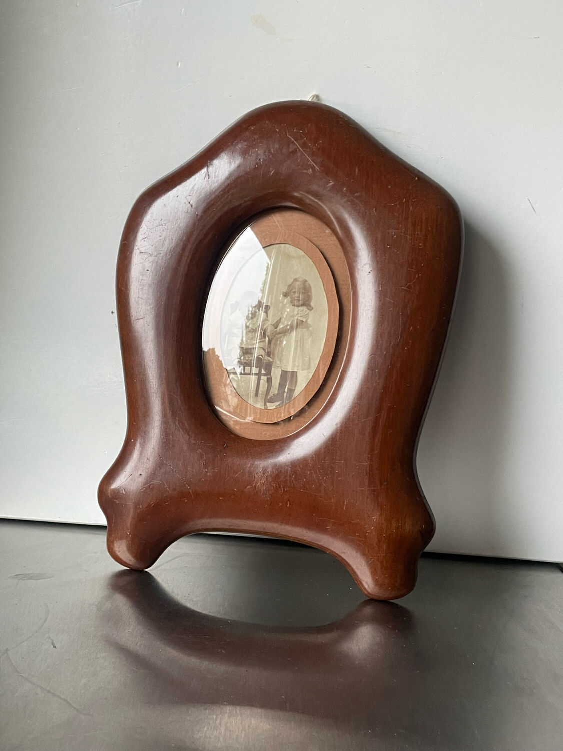 Art nouveau mahogany wooden frame measurements 27.5 cm x 20 cm  convex glass