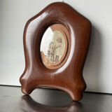 Cadre en bois art nouveau acajou mesures 27,5 cm x 20 cm verre convexe