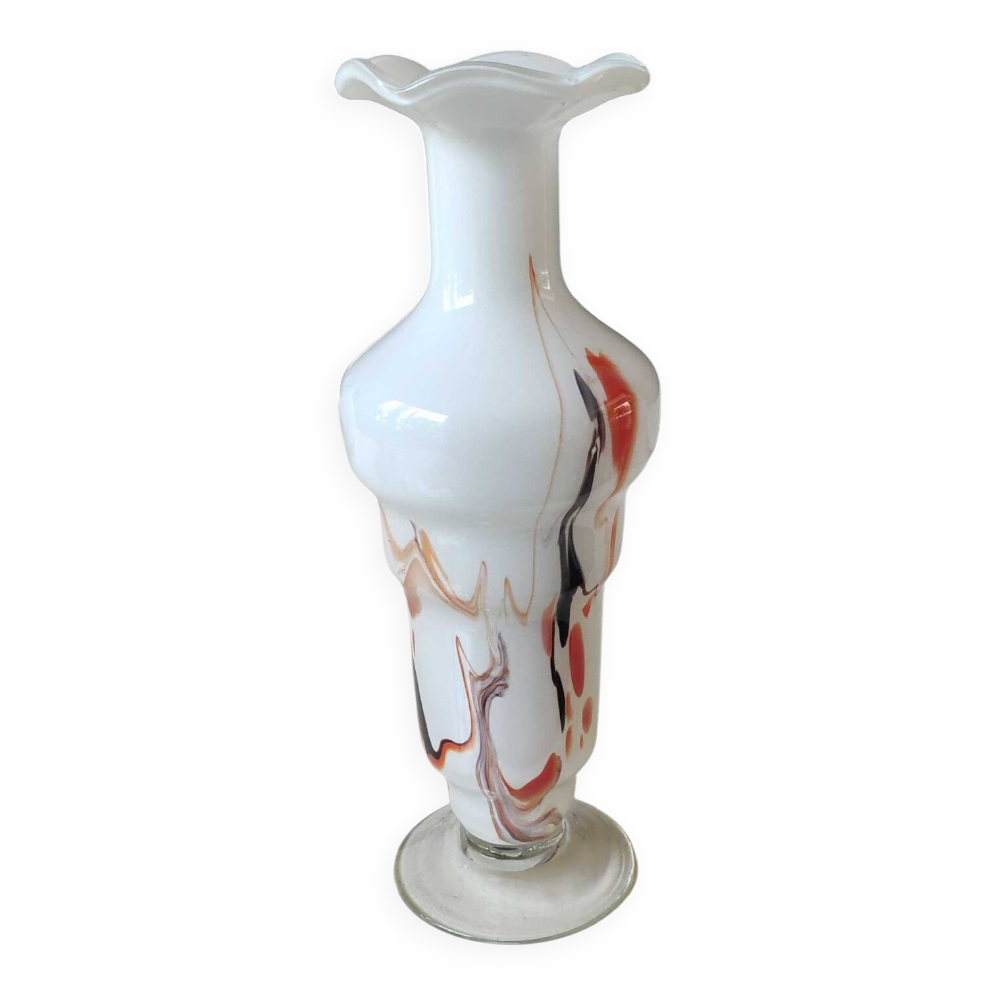 Dalian Glass Co Ltd. Snowflake vase. Smoked swirl decoration. Height 25.5