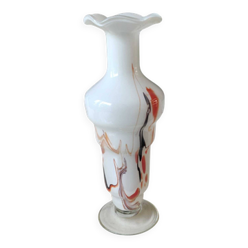 Dalian Glass Co Ltd. Snowflake vase. Smoked swirl decoration. Height 25.5
