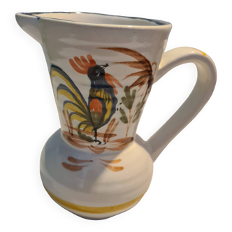 Hand-painted ceramic pitcher with rooster decor