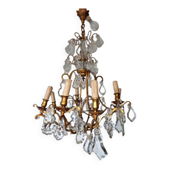 Antique bronze and crystal dagger chandelier with 8 light arms