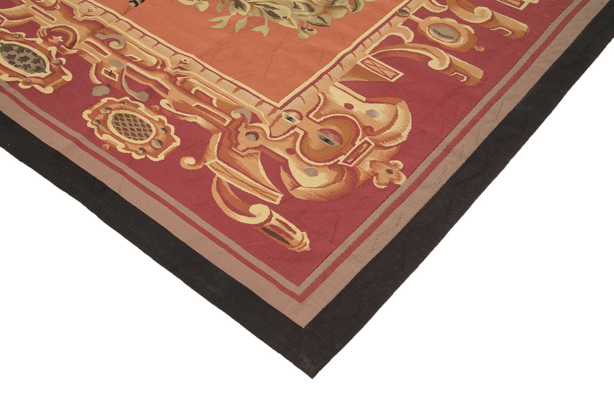 Handmade European Vintage Aubusson Kilim 306 cm x 335 cm