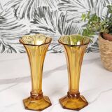 Art Deco Val Saint Lambert Belgian amber glass tulip vases, set of 2.