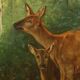 Old painting "Deer in the Woods" oil on canvas France 19th century