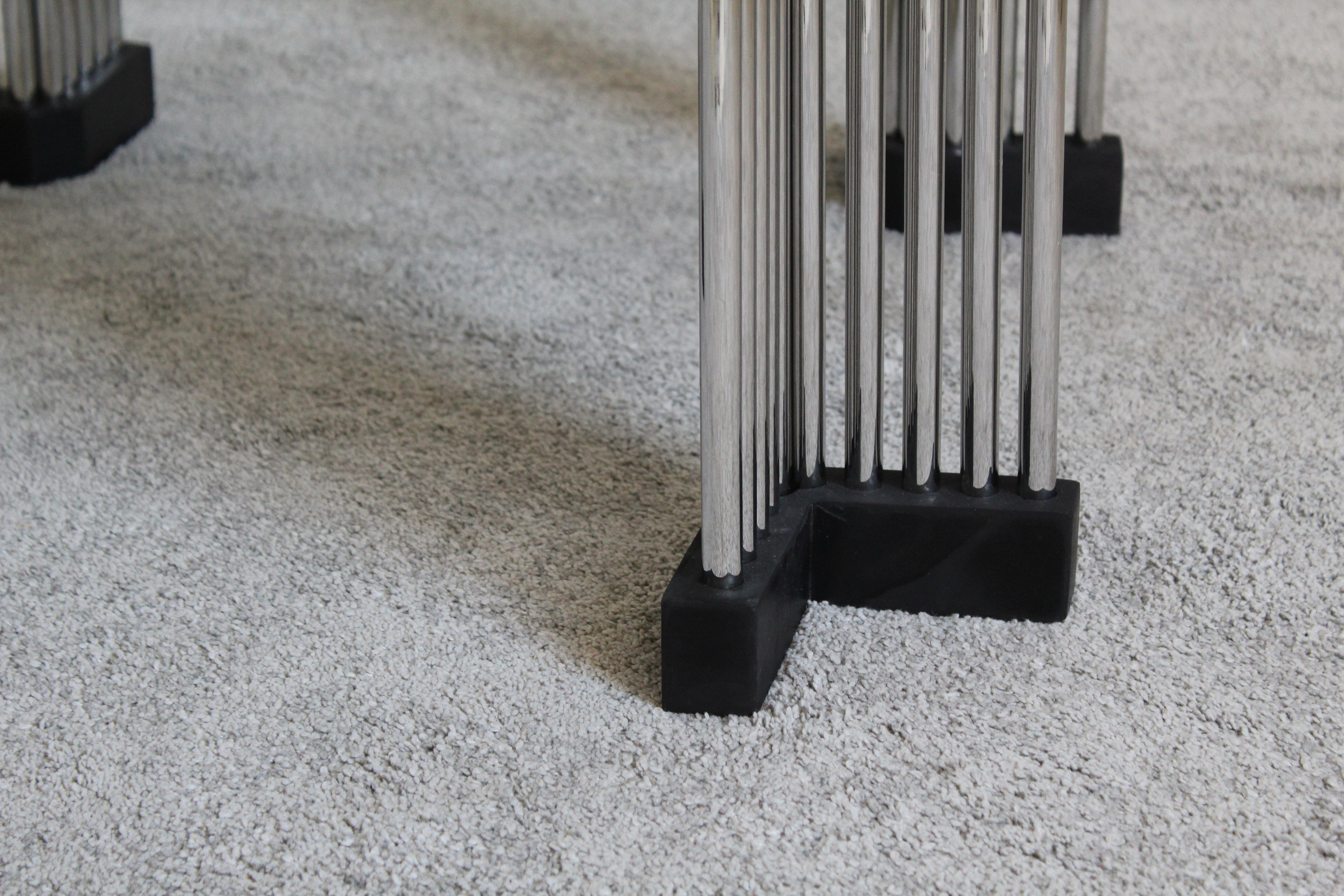 Chromed round round glass round rod table, Italy 1970s