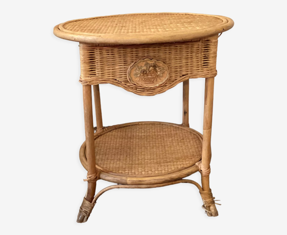 Table d appoint en bambou et rotin, années 60-70