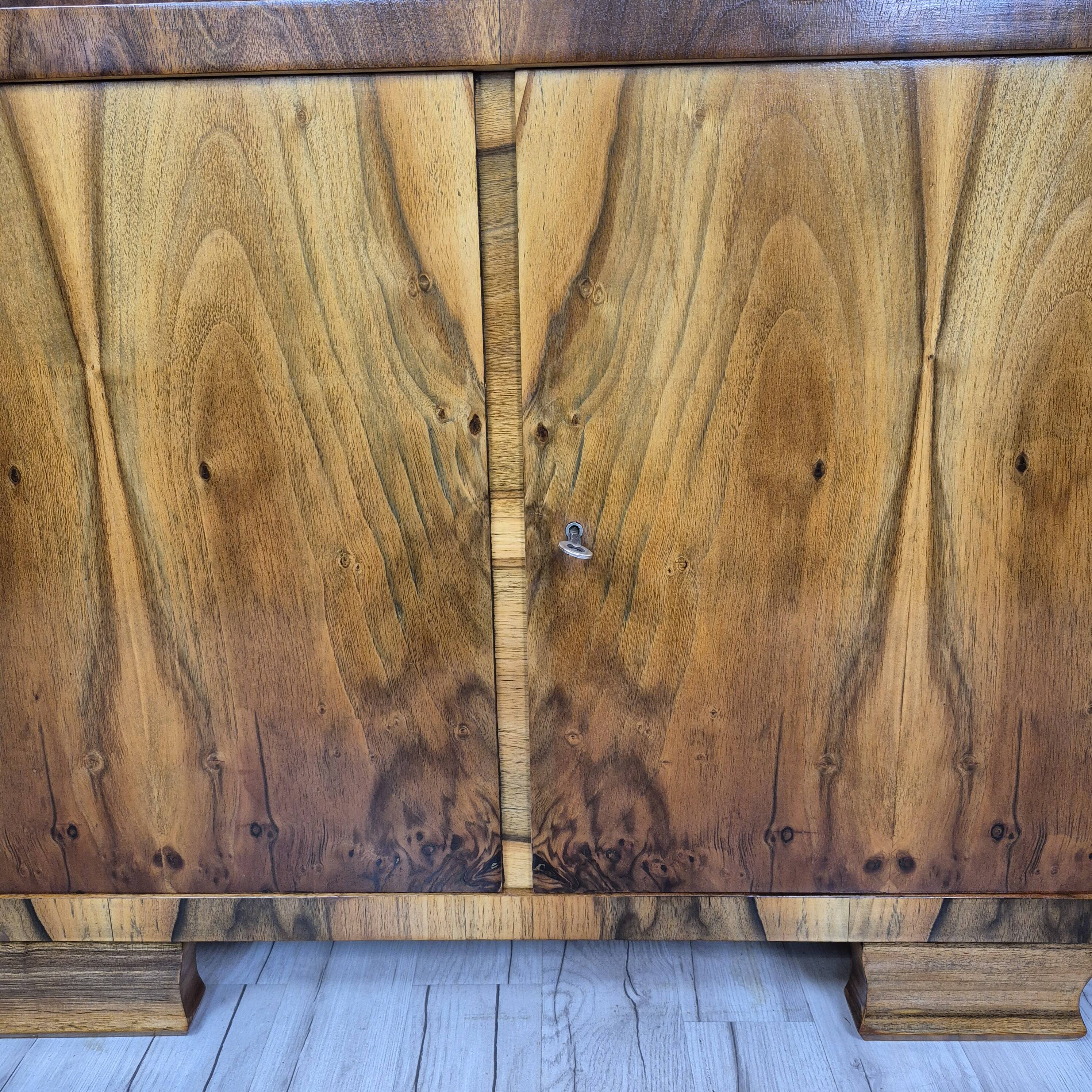 Restored 1950s Art Deco Style Bookcase Display Cabinet with Flame Veneer