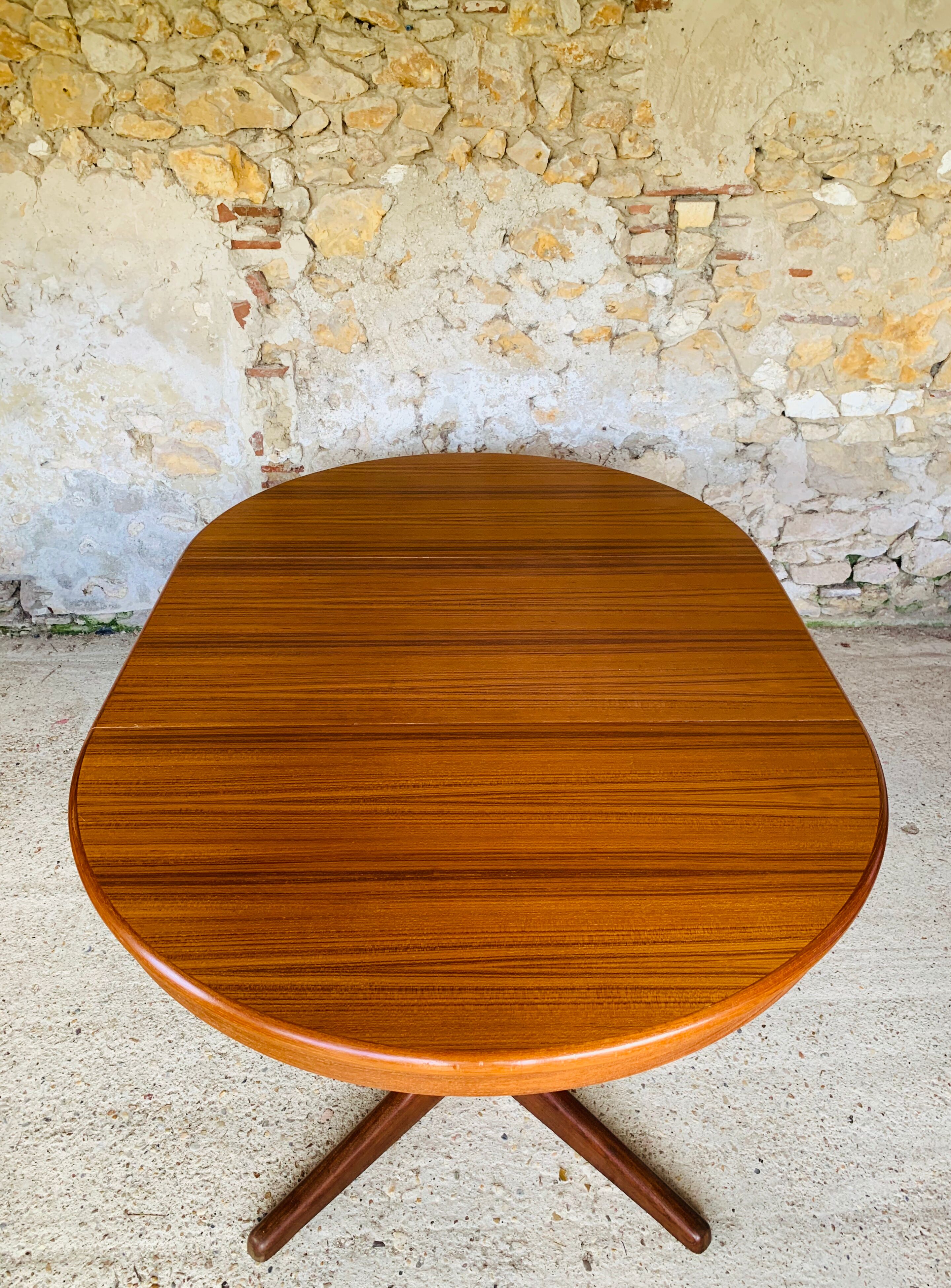 Extendable Scandinavian style dining table with double elongations by Maison Ducau, Circa 1970