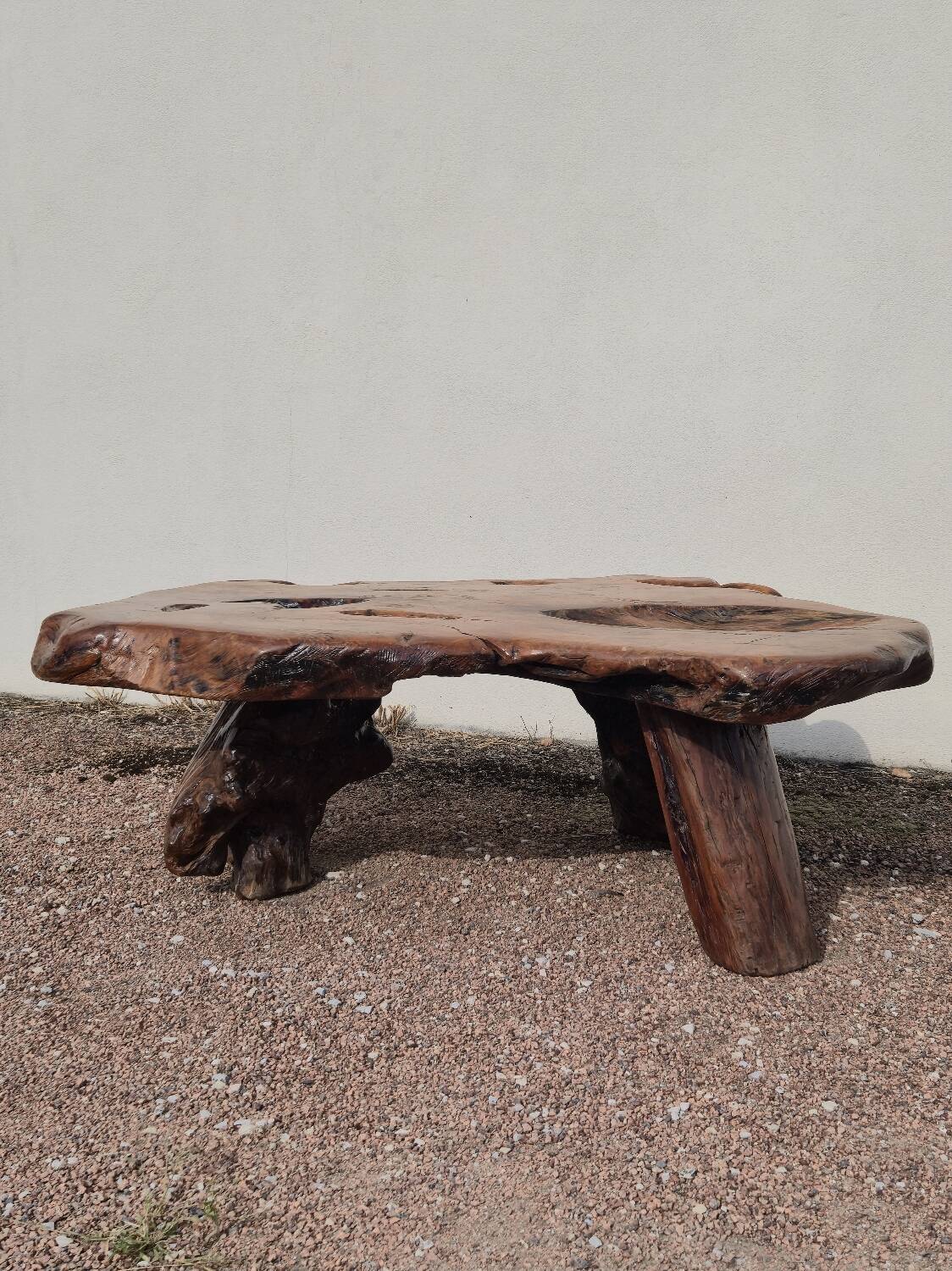 Brutalist coffee table made from solid elm tree trunk, 1950s