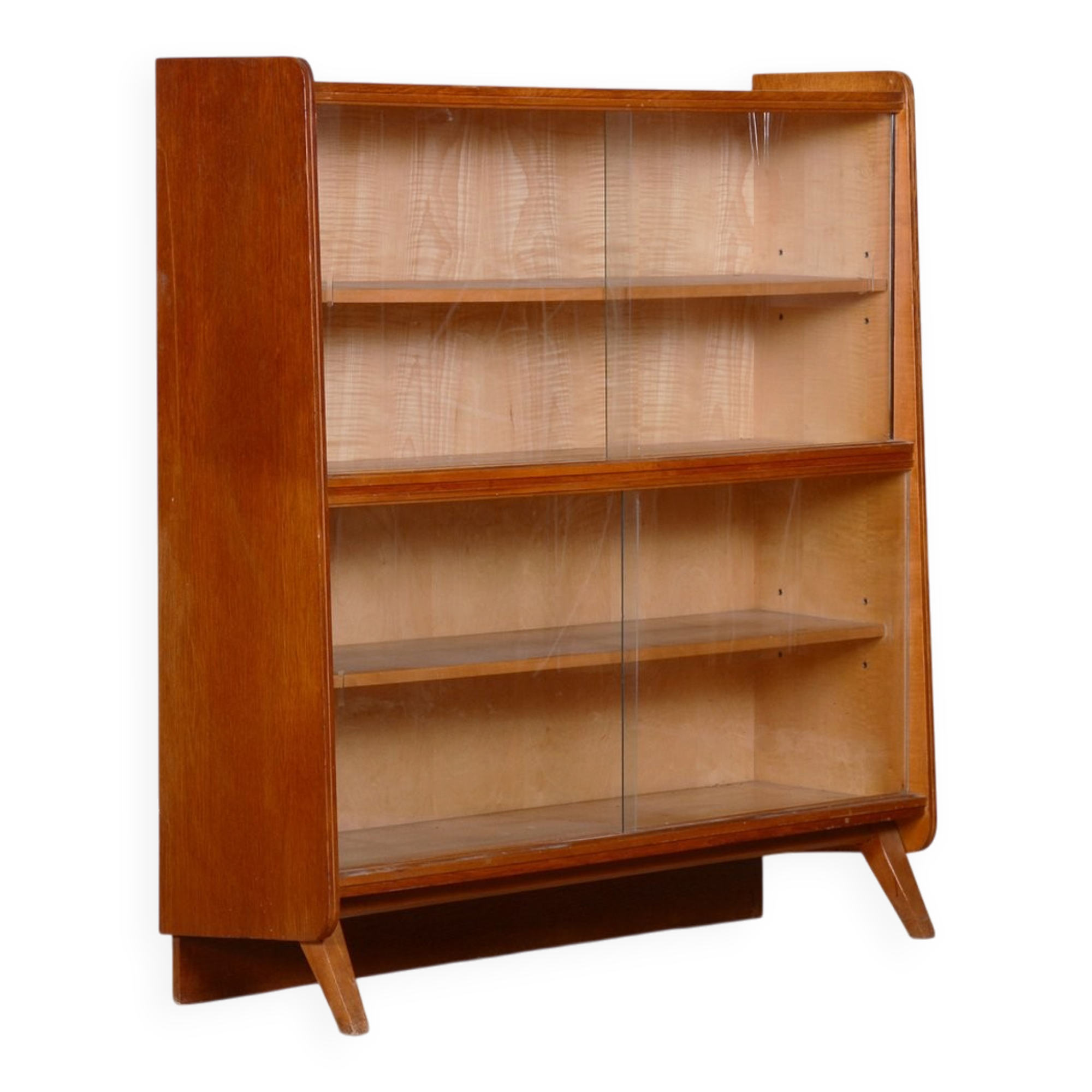 Mid-Century Bookcase in Oak with Glass Doors, 1950s