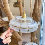 Pair of vintage portable lamps, customizable Art Deco frosted and gold glass globes