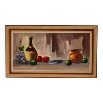 Nature morte au vin et aux fruits par E.W. Freu