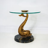 Hollywood Regency Marble and Metal Koi Fish Side Table