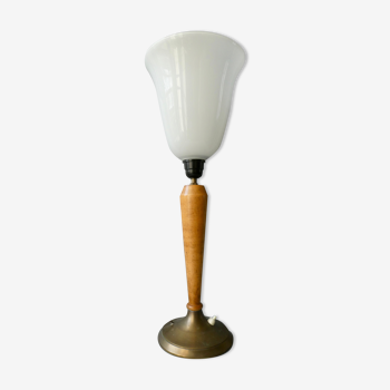Lamp in wood, metal and opaline, Art Deco