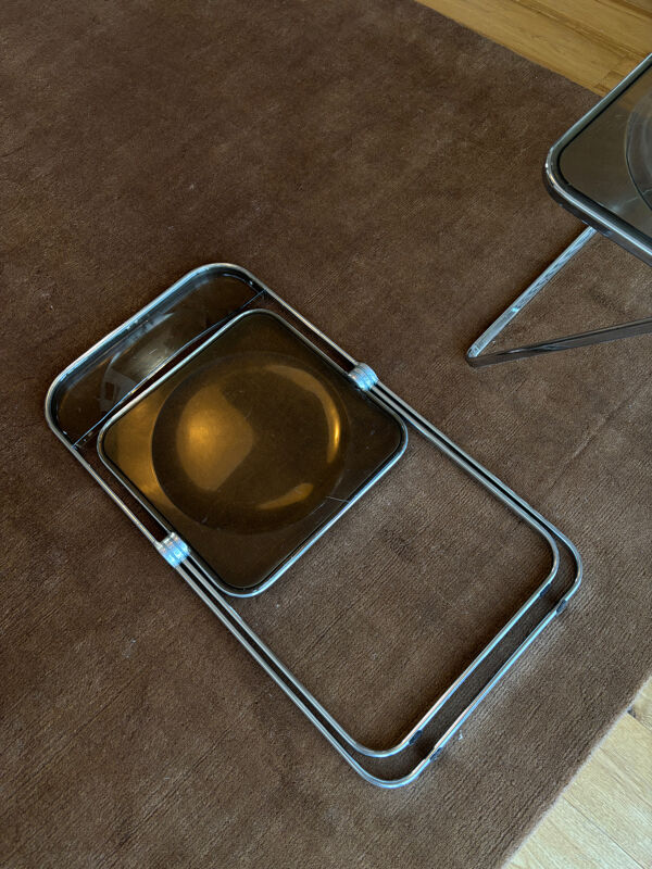 Lot chaises Plia taupe vintage, Anomina Castelli 1970, Italie