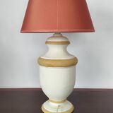 D'Albret lamp in beige terracotta with blue flowers - Hand painted - 80s