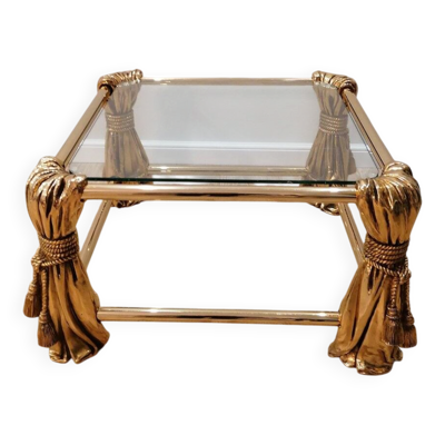 Table basse en or de style Hollywood Regency, années 1970