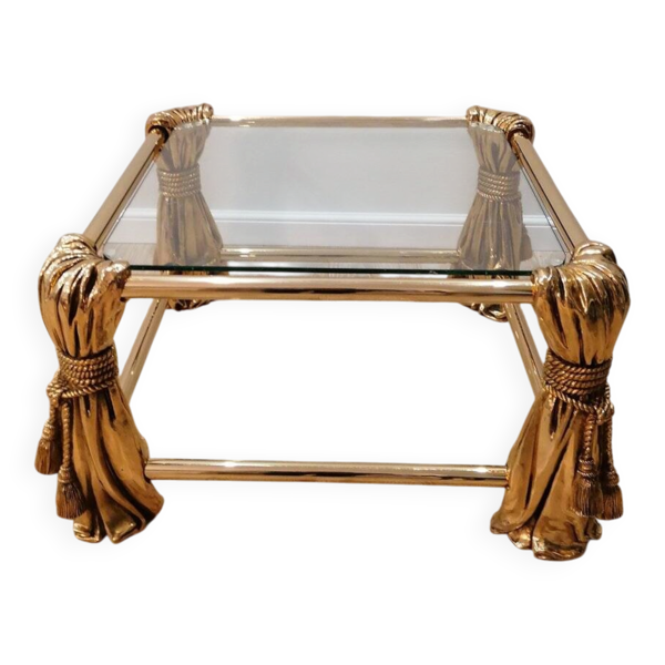 Table basse en or de style Hollywood Regency, années 1970