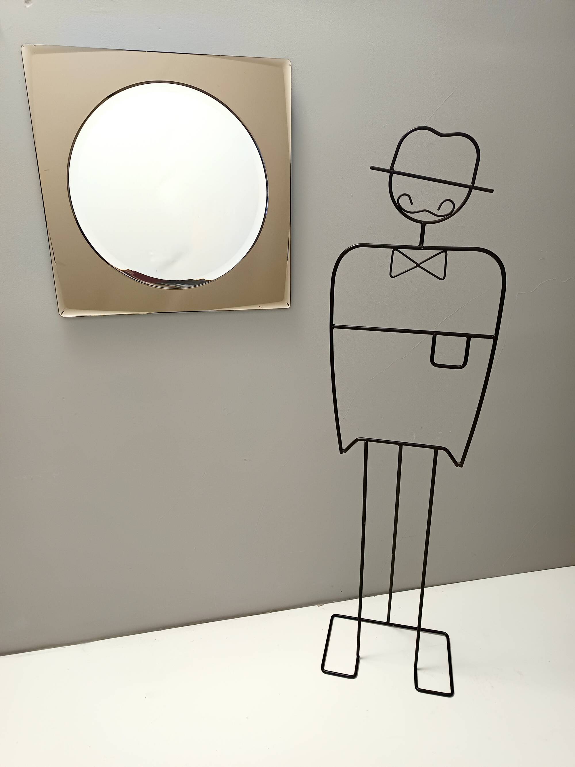 Postmodern Square Beige Wall Mirror with a Beveled Glass, Italy