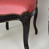 Napoleon III chairs in blackened wood and pink velvet, France, circa 1870