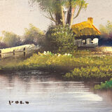 Oil on canvas Countryside Landscape - Polo (40 x 70 cm)