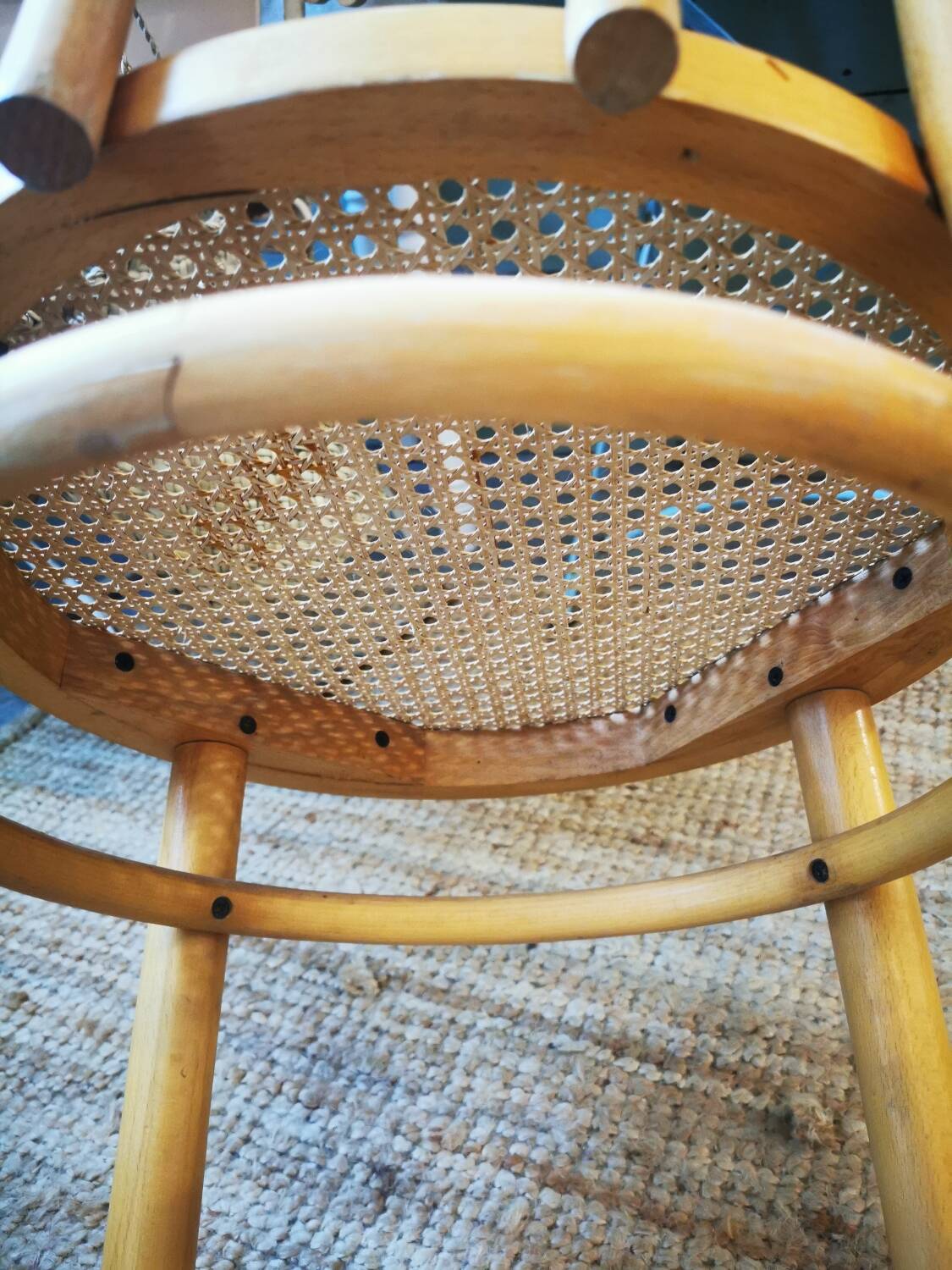 Lot trois chaise bistrot vintage miel de roseau cannage