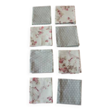 Un lot de 8 serviettes de table gris bleu Pois Fleurs roses