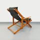 Vintage adjustable folding chaise longue armchair in pine and faux leather