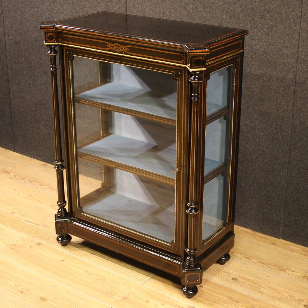 19th century English inlaid display cabinet