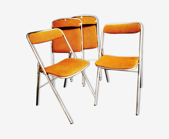 Lot de 4 chaises marrons vintage pliantes sauvignet