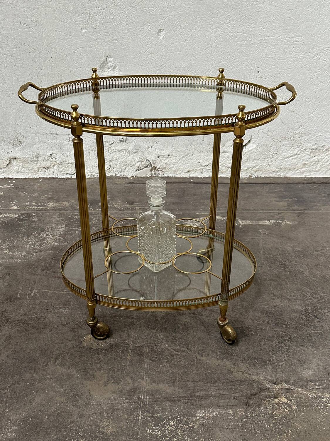 Rolling serving cart, brass service trolley