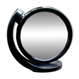 Small vintage black plastic swivel makeup mirror - Space Age Design - 1970s