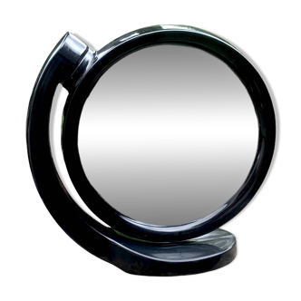 Small vintage black plastic swivel makeup mirror - Space Age Design - 1970s