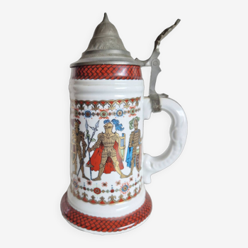 Chope à bière de réserviste Allemagne en porcelaine avec dessin lithophanie de femme au fond