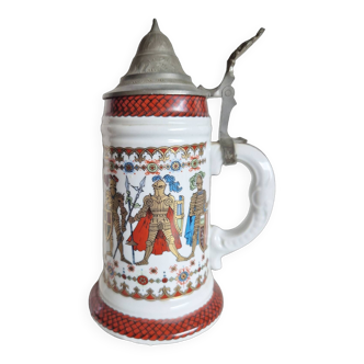 Germany reservist beer mug in porcelain with lithophane drawing of a woman at the bottom