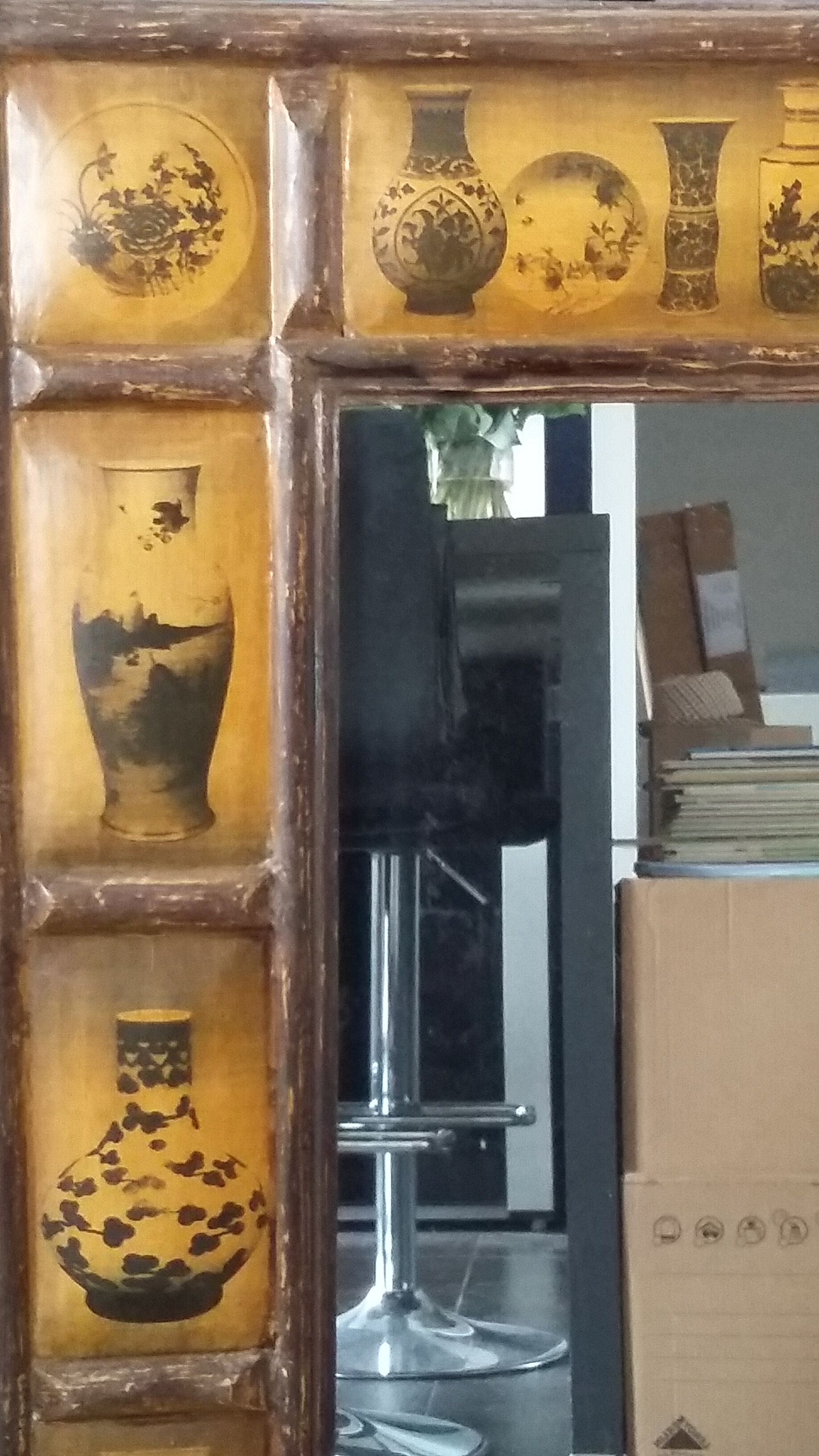 Chinese-inspired wooden mirror